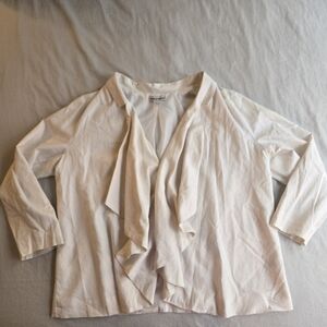 Jessica London Linen Blend White Waterfall Ruffle Front Cardigan